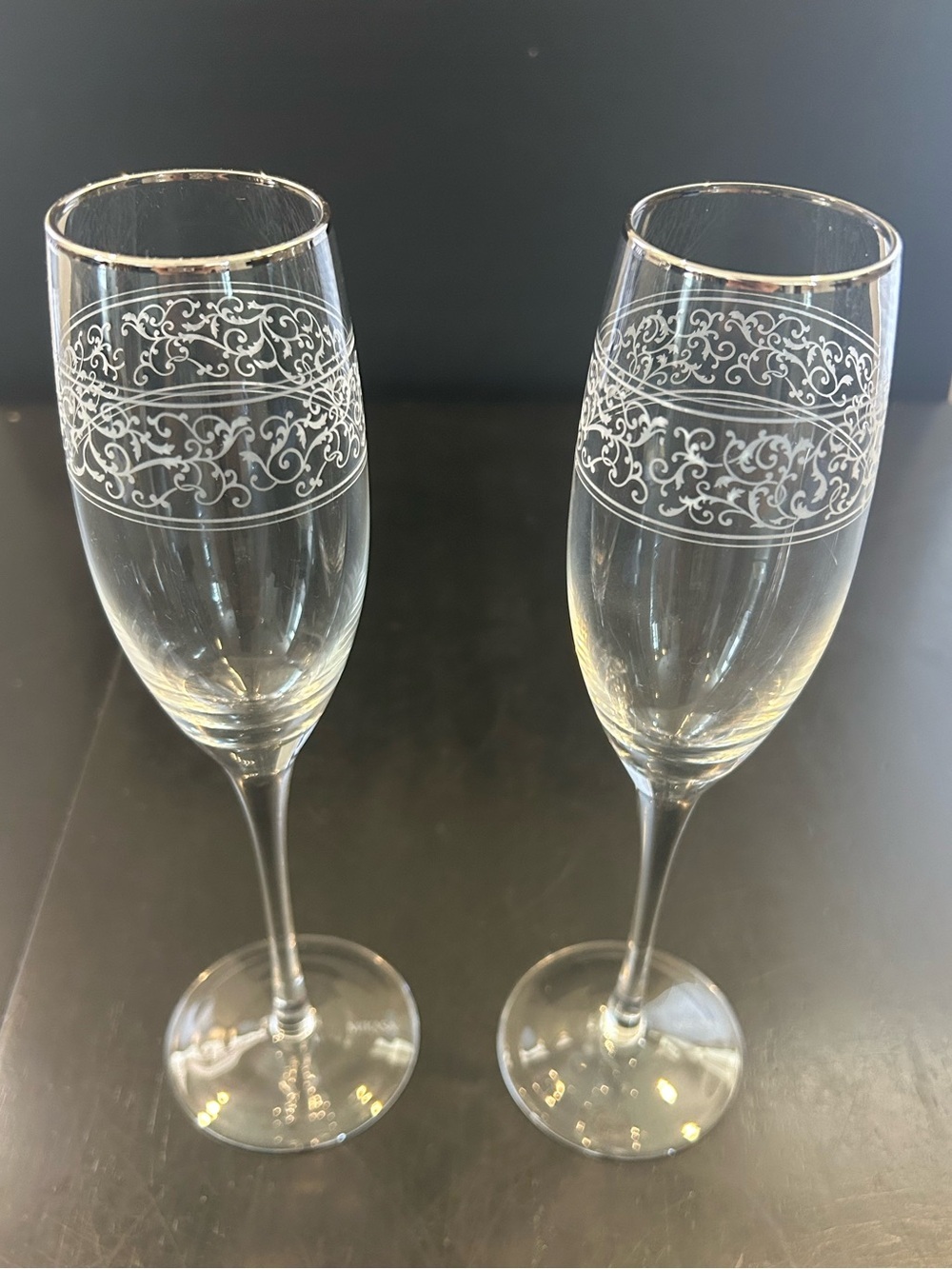 Mikasa Elegant Scroll Champagne Flutes - Set of Two